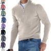 Men's Basic Zipped Sweater Long-Sleeve Quarter-Zip Fleece Sweatshirt Pullover Polo Sweater Casual Solid Color Thermal Tops, M