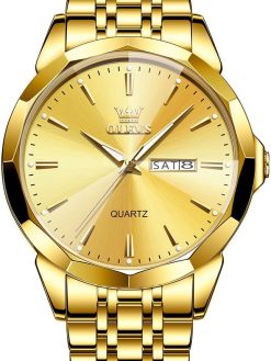 OLEVS Watch for Men Diamond Business Dress Analog Quartz Stainless Steel Waterproof Luminous Date Two Tone Luxury Casual Wrist Watch