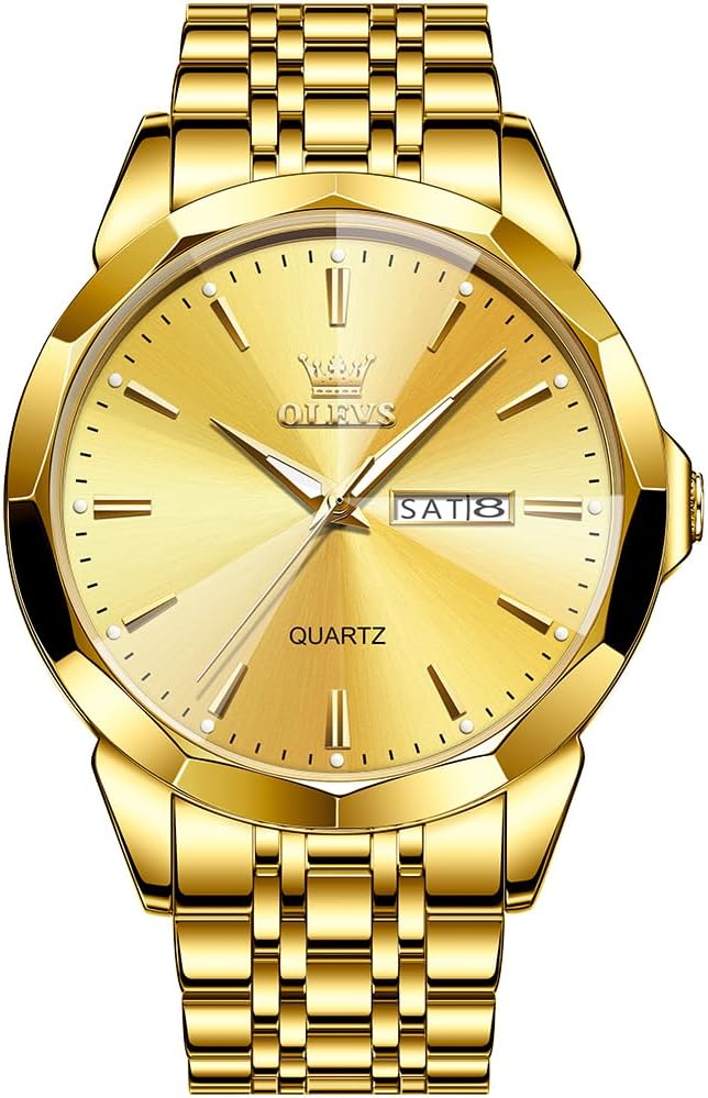 OLEVS Watch for Men Diamond Business Dress Analog Quartz Stainless Steel Waterproof Luminous Date Two Tone Luxury Casual Wrist Watch