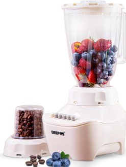 Geepas GSB5409 250W 2 in 1 Multifunctional Blender | Stainless Steel Blades, 4 Speed Control with Pulse | 1.5L Jar, Over Heat Protection| Ice Crusher, Chopper, Coffee Grinder & Smoothie Maker