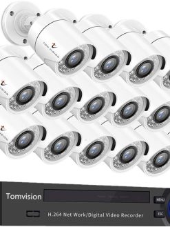 tomvision 16CH Full HD 1280 X 720P Surveillance Security System 16Channel Standalone H.264 DVR NVR AHD 16pcs Bullet IP66 Waterproof CCTV Infrared Day/Night Camera