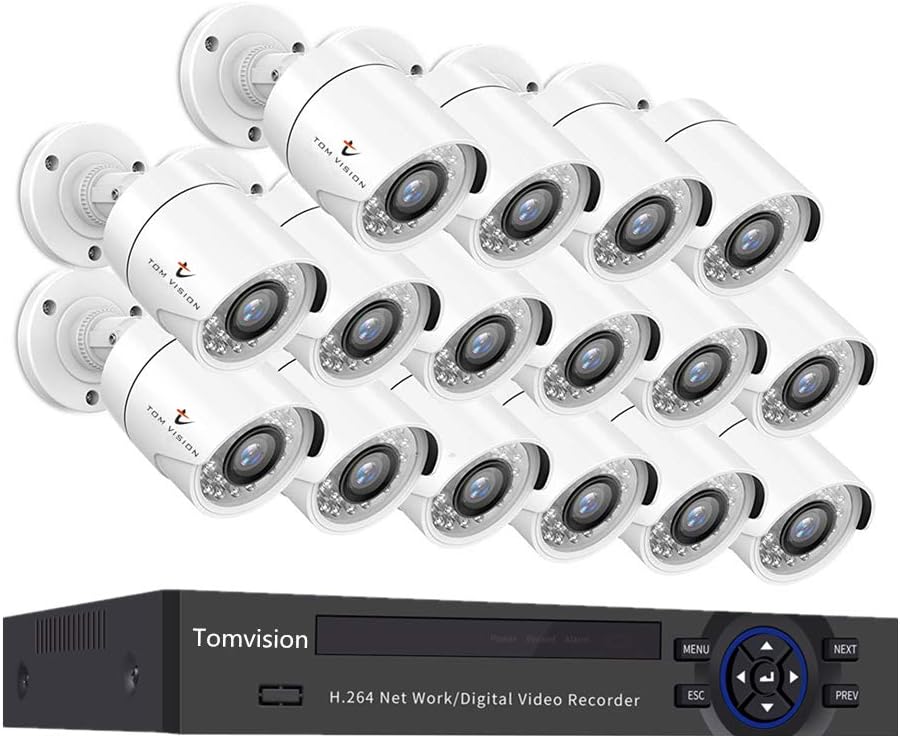 tomvision 16CH Full HD 1280 X 720P Surveillance Security System 16Channel Standalone H.264 DVR NVR AHD 16pcs Bullet IP66 Waterproof CCTV Infrared Day/Night Camera