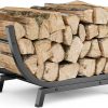 HELEE Firewood Rack - 25 inch Outdoor Indoor Metal Firewood Holder With Thickened Trapezoid Base-Double Coated Waterproof Rustproof Fireplace Firewood Stand