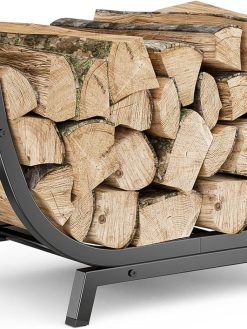 HELEE Firewood Rack - 25 inch Outdoor Indoor Metal Firewood Holder With Thickened Trapezoid Base-Double Coated Waterproof Rustproof Fireplace Firewood Stand