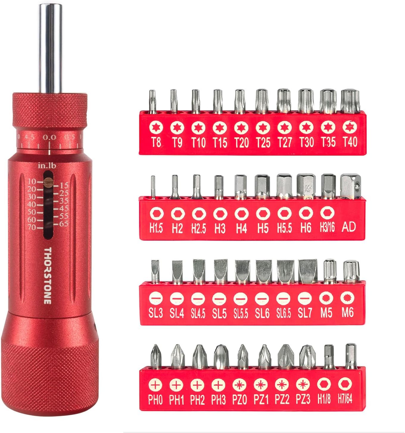 Thorstone Inch Pound Torque Screwdriver Wrench Set with 40 S2 Bits, 1/4'' Drive, 10-70 In-lbs for Maintenance, Tool use, Bike Repair, and Mounting