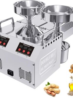 PAHION Double Head Oil Press Machine Commercial Automatic Electric Oil Press Extractor 304 Stainless Steel Cold/Heat Oil Press Expeller Easily Extract Nut Peanut Sesame Rapeseed Walnut Oil