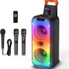 Karaoke Speaker with Microphone, Hukkmela Karaoke Machine Bluetooth Party Speaker with 3 Microphones, Portable PA System, Compatible with TF/USB/AUX, Bluetooth 5.3 TWS & LED Mode