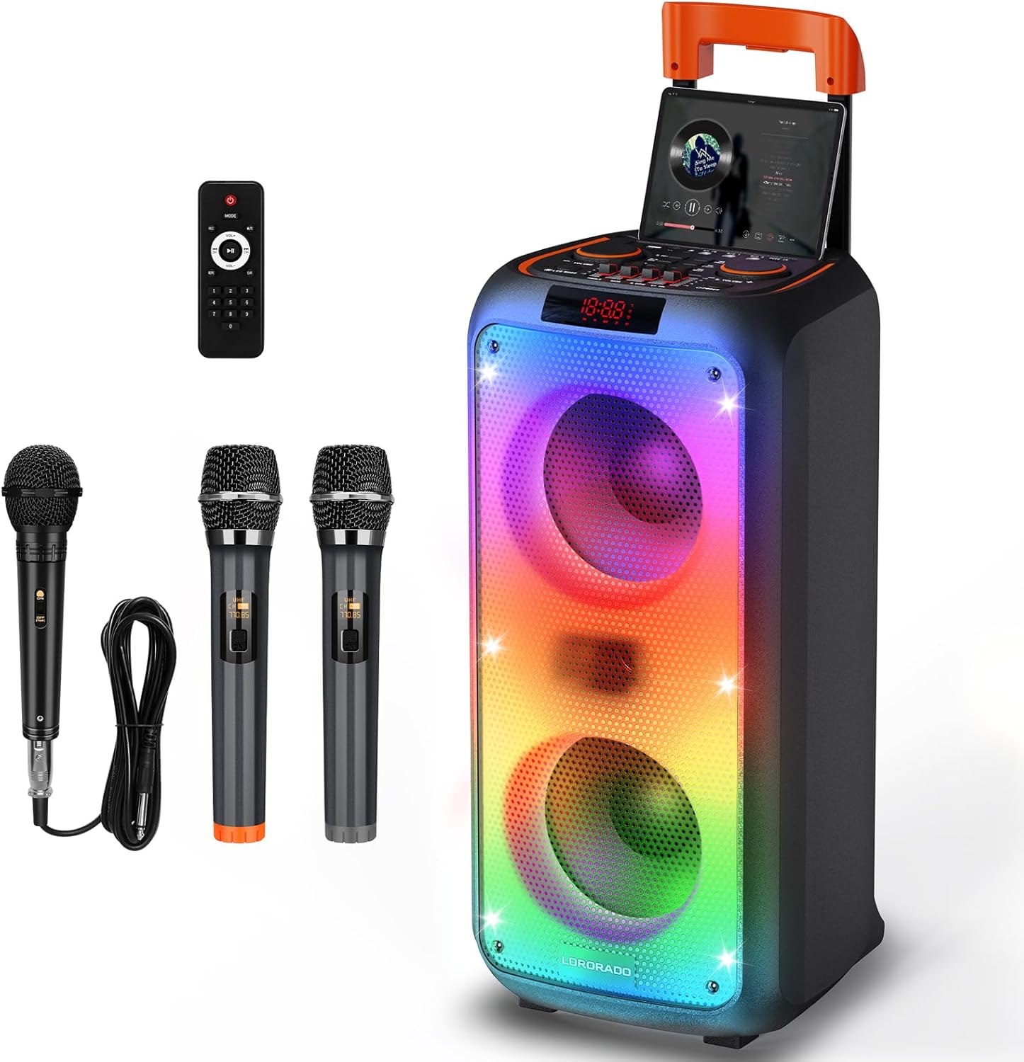 Karaoke Speaker with Microphone, Hukkmela Karaoke Machine Bluetooth Party Speaker with 3 Microphones, Portable PA System, Compatible with TF/USB/AUX, Bluetooth 5.3 TWS & LED Mode