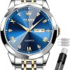 OLEVS Watch for Men Quartz Stainless Steel Waterproof Luminous Date Two Tone Luxury Wrist Watch (GW-G9931-blue watch for men)