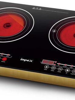 IMPEX Double Infrared Cooktop, 2 Burner Electric Stove with 4-digit LED Display, Touch Sensor, 5 Cooking Modes, 8 Power Levels, 4-hour Timer, Micro Crystal Plate, Overheat Protection, 2-year Warranty