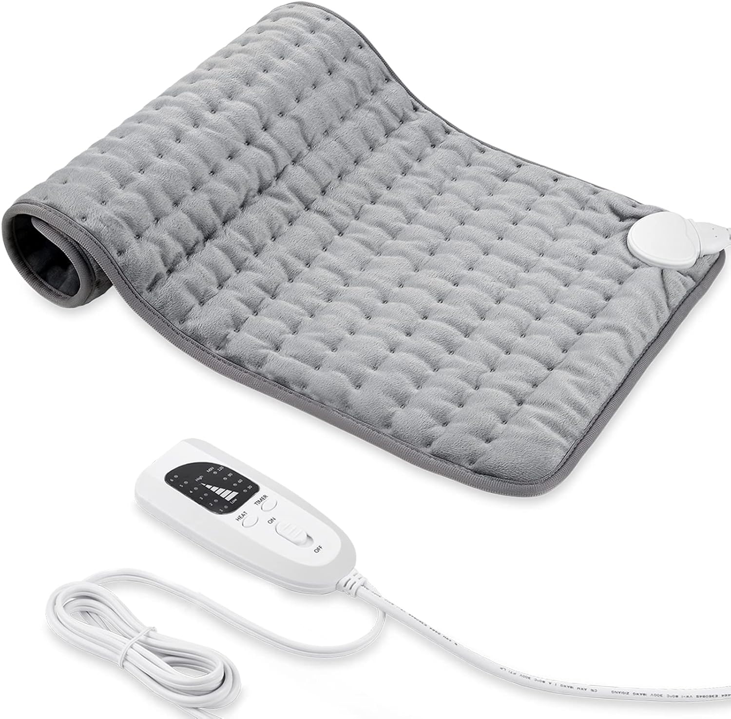 Heating pad, Electric Heat Pad with Automatic Switch-Off and 6 Temperature Levels Heating pad for Back Neck Shoulder Belly Heating Technology - Machine Washable. (12" x 24", Silver Gray)