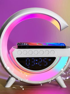 KuyiGame 6-in-1 Night Lights with Wireless Charger & Bluetooth Speaker & Alarm Clocks White Noise Sound Machine, 15W Qi Fast Wireless Charging G Speakers Desk Lamp for Bedroom Home Decor Gifts