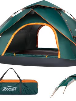 OUTMEE Camping Tent, 2-4 Lightweight Double-layer Automatic Waterproof Dome Tent, with Storage Bag and Moisture-proof pad Pop Up Camping Tent, for Camp, Picnic, Hiking, Beach, Traveling