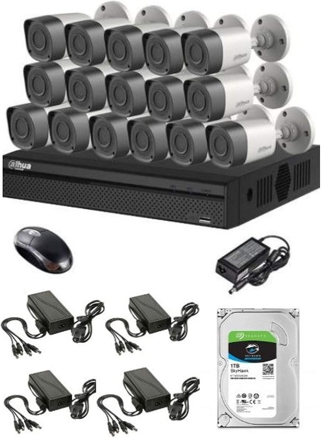 DAHUA CCTV Security Outdoor Camera Kit for home- HD 2MP Cameras Combo Kit 16CH HD DVR,16 Outdoor(Bullet) Cameras, 1 TB Harddisk, Power Supply