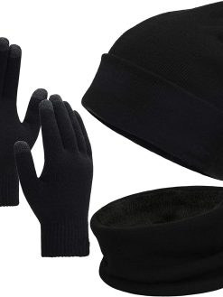 Hat Scarf Set Winter Beanie Hat Scarf Touch Screen Gloves for Men and Women Knit Thick Fleece Lined Beanie Set, One Size