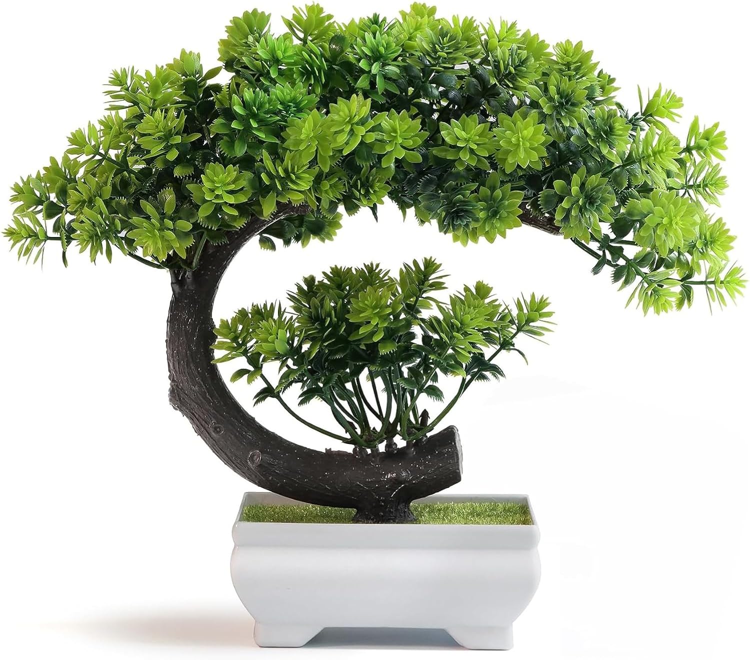 Angju Fake Plants Plastic Artificial Bonsai Tree, Faux Tree with Plastic Pot, for Home Table Office Desk Bathroom Shelf Bedroom Living Room Farmhouse Decorations (Small Green)