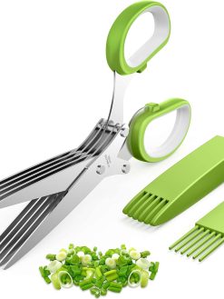 JOFUYU Herb Scissors Set with 5 Multi Stainless Steel Blades, Safe Cover and Cleaning Comb, Multipurpose Kitchen Chopping Shear, Mincer, Sharp Dishwasher Safe Kitchen Gadget, Culinary Cutter Chopper