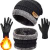 LUXELINEâ„¢ Winter Beanie Hat Scarf Set Knit Thick Fleece Lined Warm Beanie Scarf for Men and Women. 2-Piece, One Size