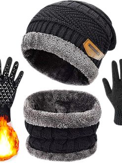 LUXELINE™ Winter Beanie Hat Scarf Set Knit Thick Fleece Lined Warm Beanie Scarf for Men and Women. 2-Piece, One Size