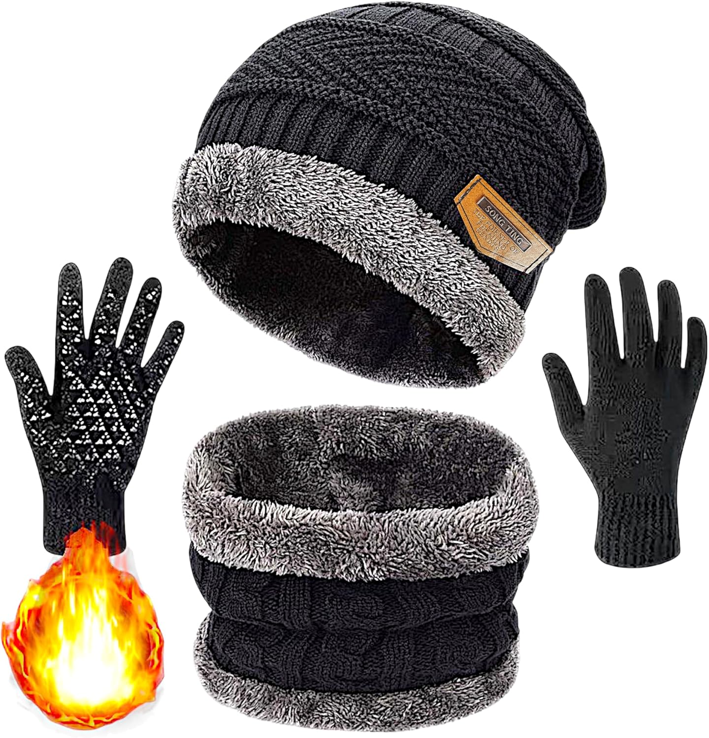 LUXELINE™ Winter Beanie Hat Scarf Set Knit Thick Fleece Lined Warm Beanie Scarf for Men and Women. 2-Piece, One Size