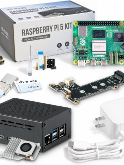 Raspberry Pi 5 8GB PCIe M.2 NVMe - Set | Metal Housing | Active Cooler | M.2 NVMe SSD PCIe Board | Official USB-C 27W Power Supply | 64GB SD Card | 4K Micro HDMI Cable