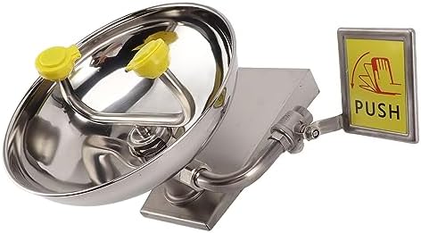 Gernie Double Nozzle Eye Wash Station, Wall Mounted Emergency Eyewash Station, 304 Stainless Steel Eye Washer Sink, First Aid Eye Wash Kit with Safety Sign for Factory Laboratory