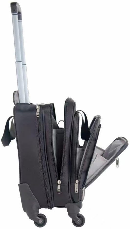 CHUBONT PILOT BAG Premium PU Leather 4 Wheeled Briefcase Fits Up to 17 Inch Laptop Roller Case 10KG CAPACITY for Travel/Business/School/Men/Women-Black hand carry luggage bag black (DARK BLACK)