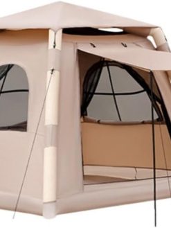 Camping Tent, Inflatable Tent, Portable and Waterproof, 5 Large Mesh Windows, Easy Up, Ventilation, Open Skylight, Outdoor Tents for 4-8 Person, for Family Hiking, Camping, Instant Tent（Khaki, Big)