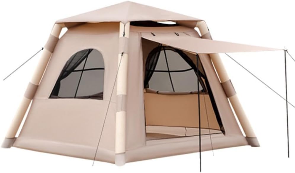 Camping Tent, Inflatable Tent, Portable and Waterproof, 5 Large Mesh Windows, Easy Up, Ventilation, Open Skylight, Outdoor Tents for 4-8 Person, for Family Hiking, Camping, Instant Tent(Khaki, Big)