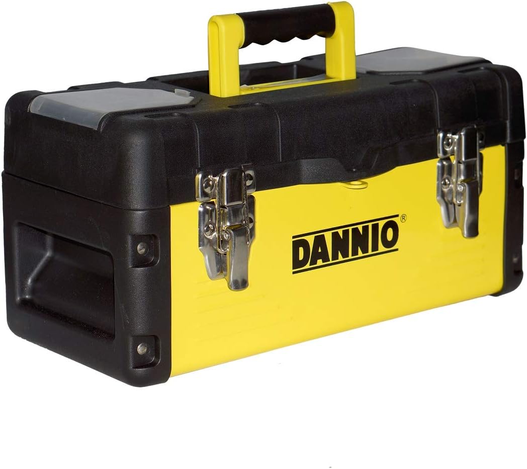 DANNIO 14 inch Pro Box, Plastic and Steel Tool Box with Handle, Portable Tool Case with Locking Lid, Tool Storage Organizer