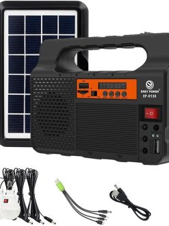 Pepisky Portable Solar Generator with Solar Panel Radio BT Speaker Phone Charger Flashlight Power Station Built-in 3600mAh Battery for Outdoor Camping Emergency Illumination System with 3Pcs