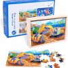 Vehicles 4-in-1 Wooden Jigsaw Puzzles in a Storage Box (12,24,36,48 pieces) - Toddler, Engineering Trucks Puzzles For Kids Ages 3+ - Gifts