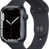 Apple Watch Series 7 (GPS, 45mm) Smart watch - Midnight Aluminium Case with Midnight Sport Band - Regular. Fitness Tracker, Blood Oxygen & ECG Apps, Always-On Retina Display, Water Resistant (Renewed)