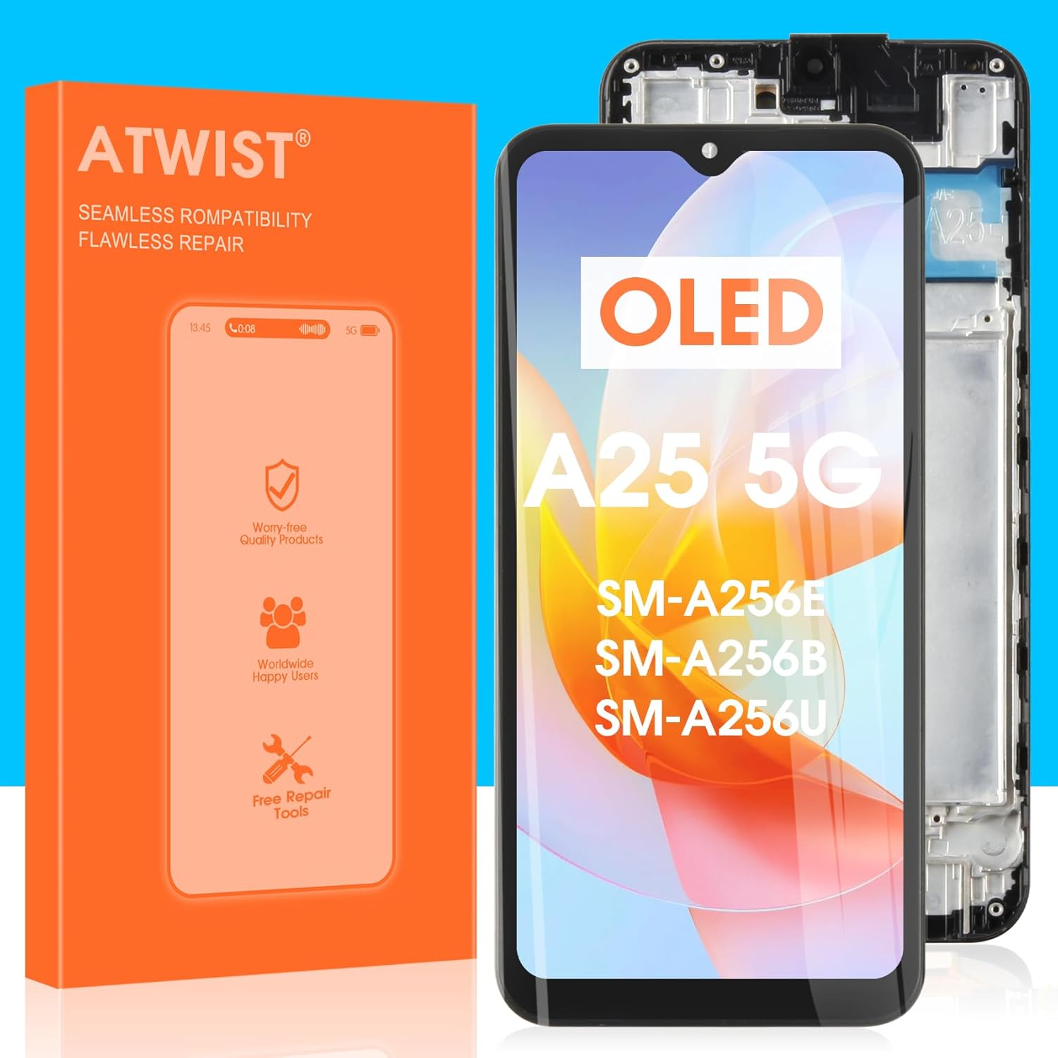 OLED for Samsung Galaxy A25 5G LCD Screen - for Galaxy A25 5G LCD Display Touchscreen SM-A256E A256B A256U Digitizer Glass Assembly Repair Kit (Original Size, Black with Frame)