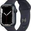 Apple Watch Series 7 (GPS, 41mm) Smart watch - Midnight Aluminium Case with Midnight Sport Band - Regular. Fitness Tracker, Blood Oxygen & ECG Apps, Always-On Retina Display, Water Resistant (Renewed)