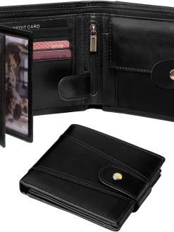 EXCEFORE Genuine Leather Wallets for Men, Leather Multi-Functional RFID Blocking Wallet with 17 Credit Card Slots, Multi Card Holder Slim Mens Wallet with Zipper Coin Purse, Bifold Wallet (Black)