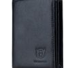 BULLCAPTAIN Large Capacity Genuine Leather Bifold Wallet/Credit Card Holder for Men with 15 Card Slots QB-027, Black, Small, Retro