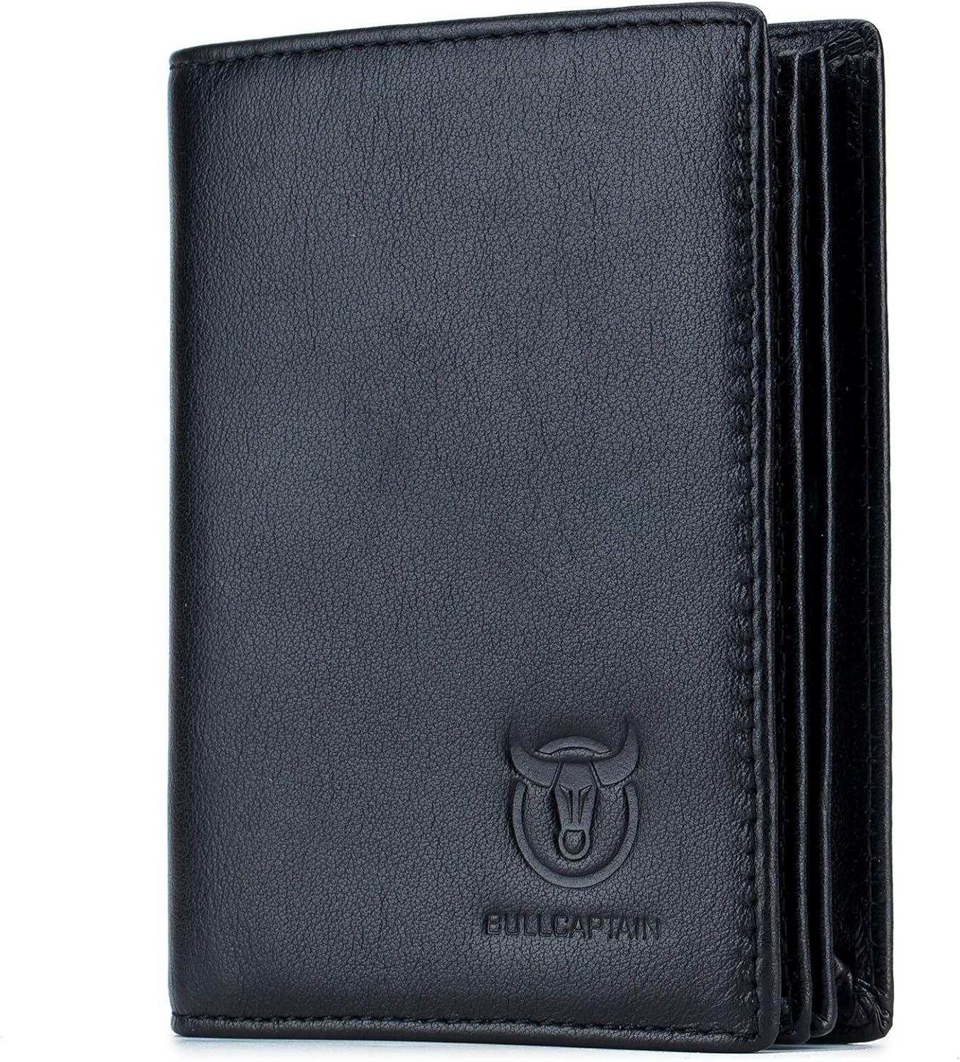BULLCAPTAIN Large Capacity Genuine Leather Bifold Wallet/Credit Card Holder for Men with 15 Card Slots QB-027, Black, Small, Retro
