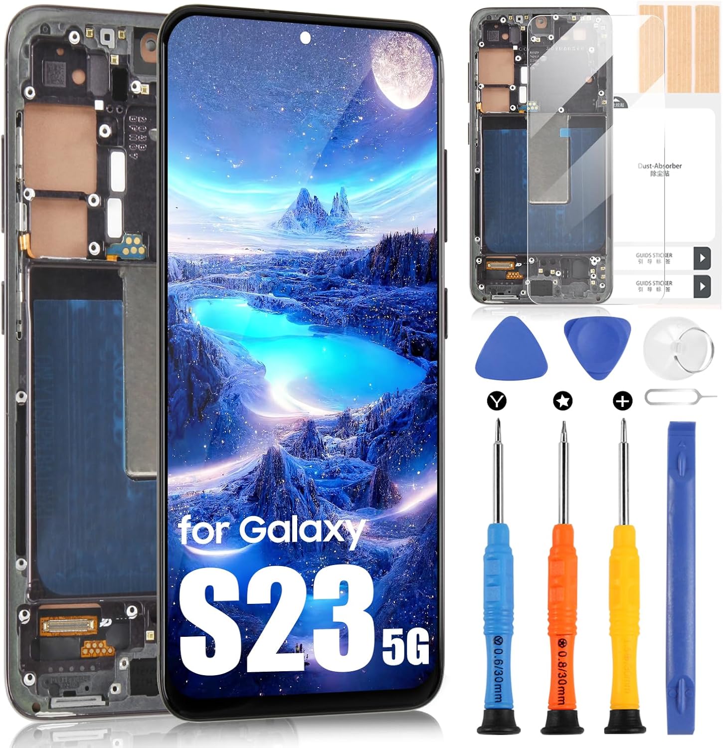 LCD Screen for Samsung S23 5G Screen for Galaxy S23 5G S911U S911A S911W LCD Display Touch Digitizer Complete Assembly with Tools (Incell with Frame, Not Support Fingerprints, US Versione)