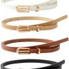 Women's Skinny Leather Belt Set, 4 Pieces, Gold Buckle, Multiple Colours, 100cm Length, Fits 75-98cm Waist