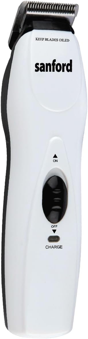 SANFORD Rechargeable Hair Clipper – Cordless, Stainless Steel Blade, High-Speed Motor, 75 Mins Run Time, 5-Level Adjustment Comb for Men (White)