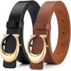 ASSHMHTC 2 Pack Women Leather Belts, for Jeans Pants Fashion Ladies Leather Belts with Gold Buckle, Adjustable Belts Skinny Belt Vintage Belt Waist Fashion Women's Accessories Waist Strap