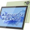 C idea10.1 Inches Tablet,Android 14 Tab,5G Tablet Dual SIM 8GB RAM 1TB ROM,10000mAh Battery With Bluetooth Keyboard,Mouse and Speaker CM8200plus (Green)