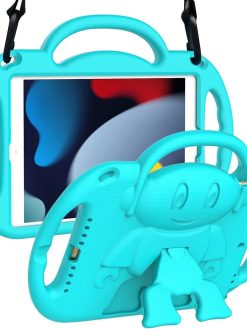 SUPLIK Kids Case for iPad 9th/8th/7th Generation (10.2 inch, 2021/2020/2019), iPad 10.2" Protective Case with Shoulder Strap Handle Stand for Apple iPad 7th/8th/9th Gen, Cyan