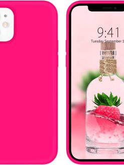 DOMAVER iPhone 12 Silicone Case, iPhone 12 Pro Phone Case Rubber Shockproof Soft Gel Microfiber Lining Full Body Protection Phone Cases for iPhone 12/iPhone 12 Pro 2021 6.1" Hot Pink