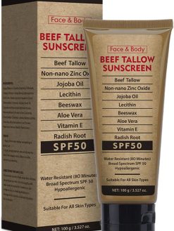 Beef Tallow Sunscreen SPF 50 with Zinc Oxide - Organic Tallow Based Sunscreen, Moisturizing Protection for Face & Body