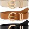 KASTWAVE 3 Pack Women's Leather Belt,Jeans Belt Waist Belt for Womern,Women Belts for Jeans Dress, Retro Metal Buckle Waist Belt for Women Girls(M)