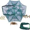 Goodern 12 Hole Folded fishing Net,Portable Hexagon Automatic fishing Shrimp Trap with Zipper,Double Layer Fish Shrimp Minnow Crab Baits Cast Mesh Trap Dip Cage for Freshwater Saltwater