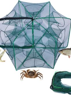 Goodern 12 Hole Folded fishing Net,Portable Hexagon Automatic fishing Shrimp Trap with Zipper,Double Layer Fish Shrimp Minnow Crab Baits Cast Mesh Trap Dip Cage for Freshwater Saltwater