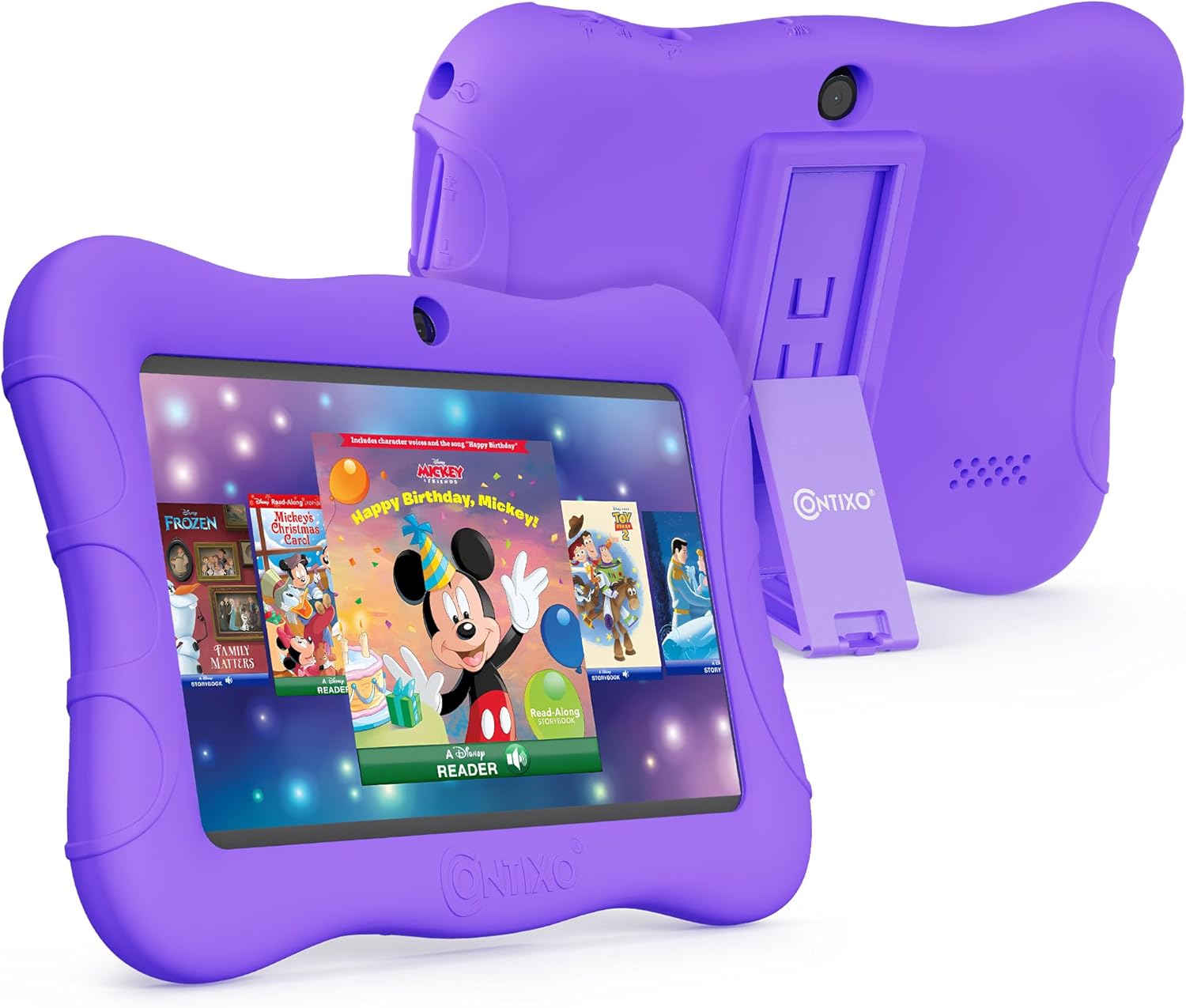 Contixo 7" Kids Tablet – V9A 32GB Android Tablet for Ages 3–7, Parental Controls, Pre-Loaded Exclusive 50 Disney Storybooks, WiFi, Kid-Proof Case with Kickstand, Back to School Gift, Purple